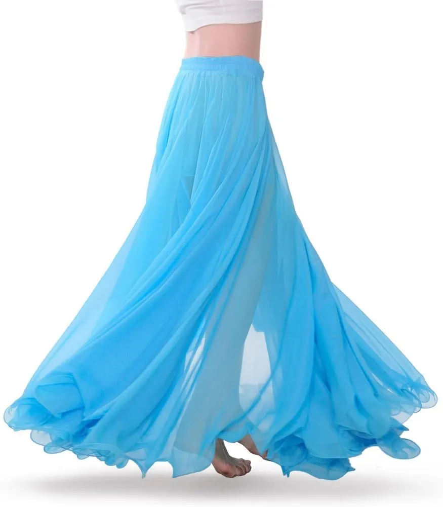 ROYAL SMEELA Chiffon Belly Dance Skirt for Women Belly Dancing Costume Outfit Tribal Maxi Full Skirts Solid Color Skirt Voile