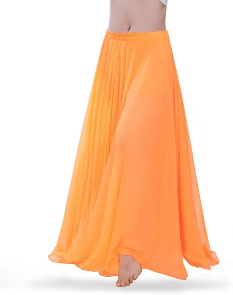ROYAL SMEELA Chiffon Belly Dance Skirt for Women Belly Dancing Costume Outfit Tribal Maxi Full Skirts Solid Color Skirt Voile
