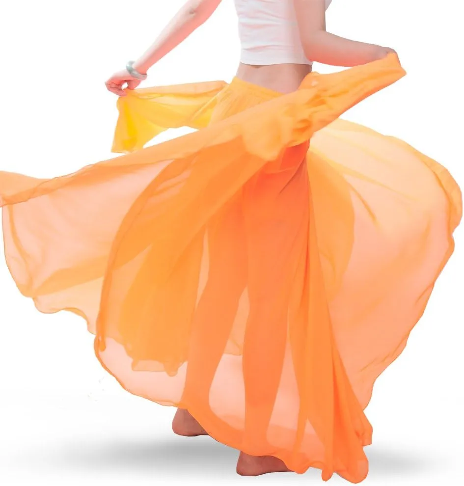 ROYAL SMEELA Chiffon Belly Dance Skirt for Women Belly Dancing Costume Outfit Tribal Maxi Full Skirts Solid Color Skirt Voile