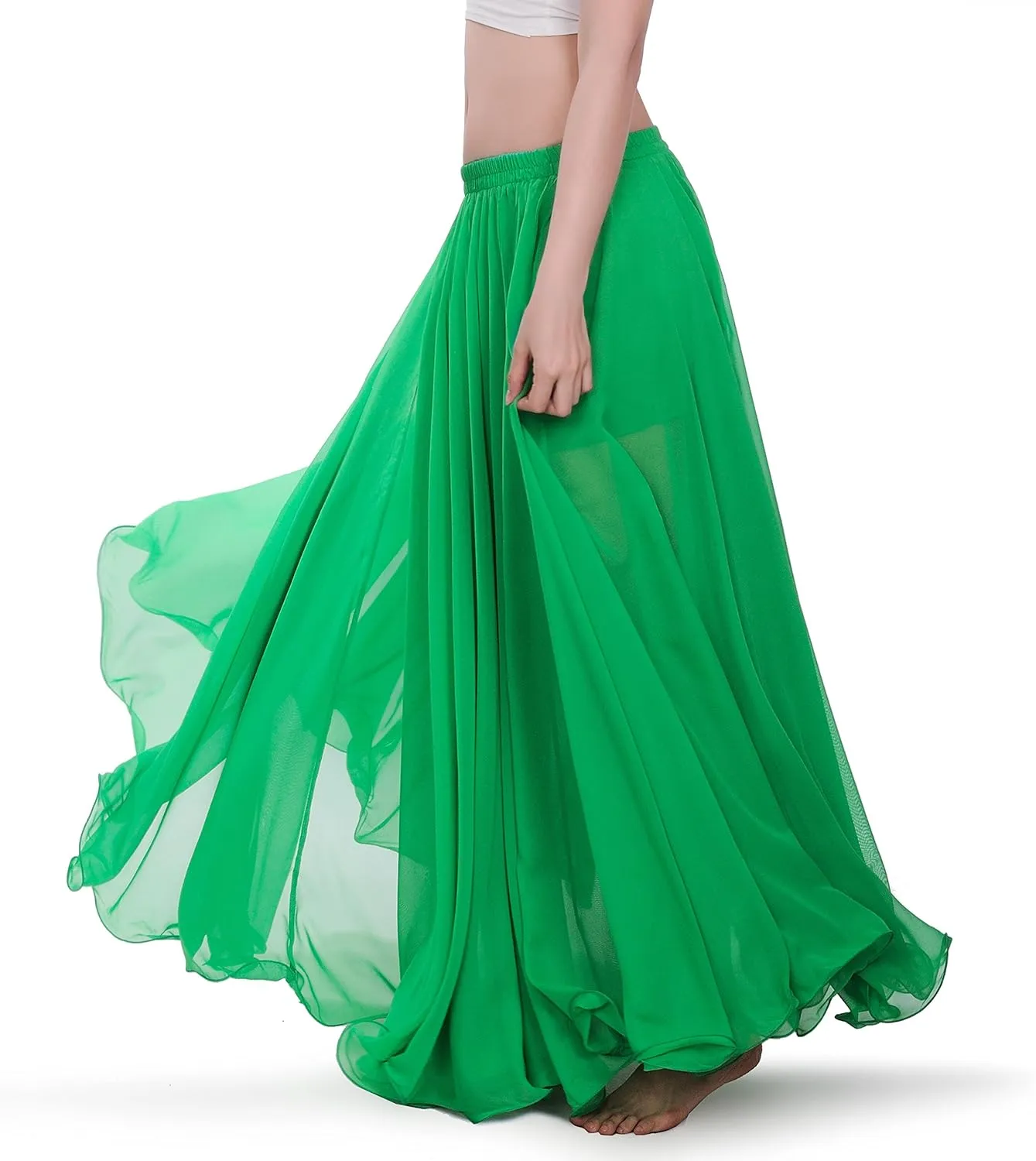 ROYAL SMEELA Chiffon Belly Dance Skirt for Women Belly Dancing Costume Outfit Tribal Maxi Full Skirts Solid Color Skirt Voile