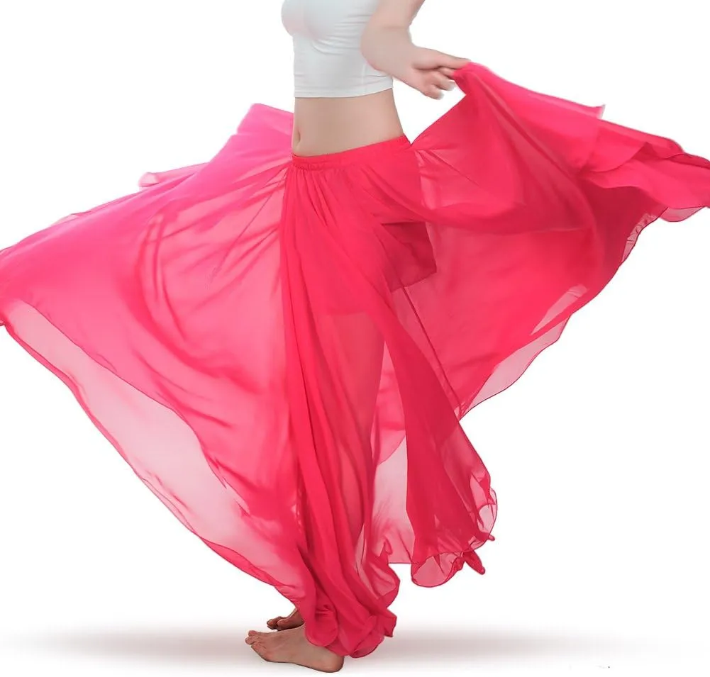 ROYAL SMEELA Chiffon Belly Dance Skirt for Women Belly Dancing Costume Outfit Tribal Maxi Full Skirts Solid Color Skirt Voile