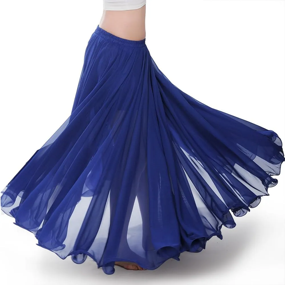 ROYAL SMEELA Chiffon Belly Dance Skirt for Women Belly Dancing Costume Outfit Tribal Maxi Full Skirts Solid Color Skirt Voile