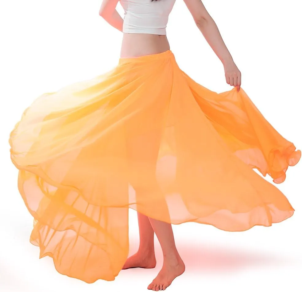 ROYAL SMEELA Chiffon Belly Dance Skirt for Women Belly Dancing Costume Outfit Tribal Maxi Full Skirts Solid Color Skirt Voile