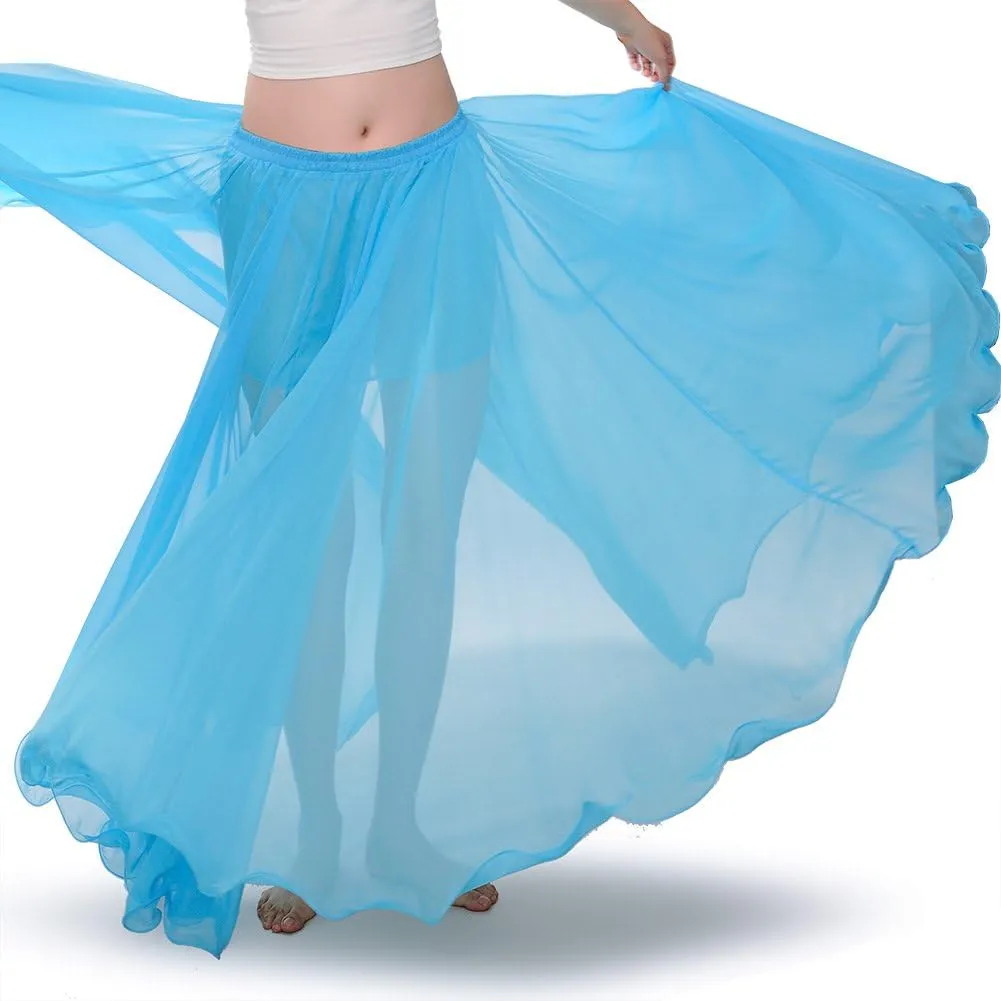 ROYAL SMEELA Chiffon Belly Dance Skirt for Women Belly Dancing Costume Outfit Tribal Maxi Full Skirts Solid Color Skirt Voile