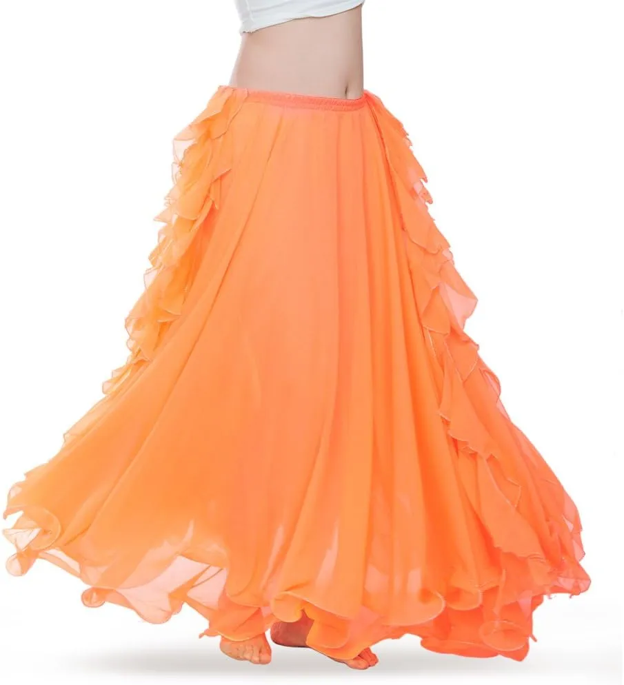 ROYAL SMEELA Chiffon Belly Dance Skirt Slit Bellydance Skirts Tribal Belly Dancer Costumes for Women Carnival Outfit