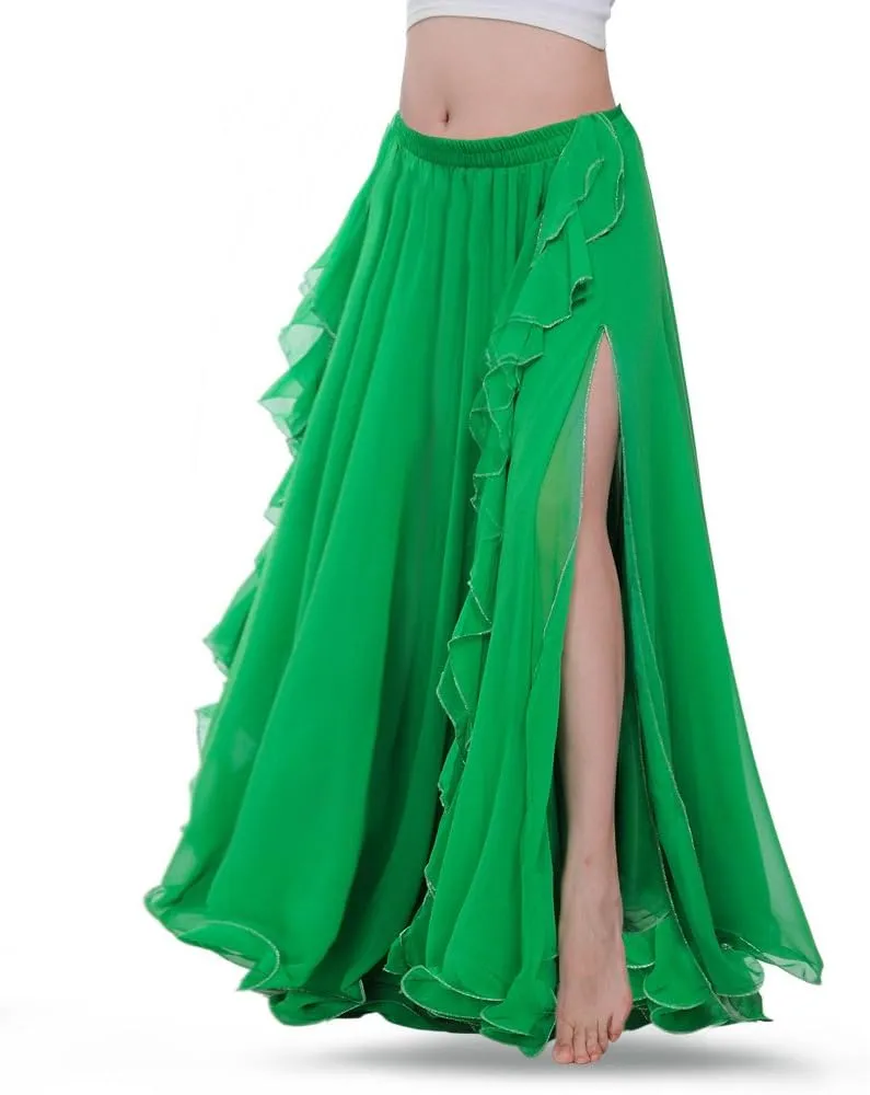 ROYAL SMEELA Chiffon Belly Dance Skirt Slit Bellydance Skirts Tribal Belly Dancer Costumes for Women Carnival Outfit