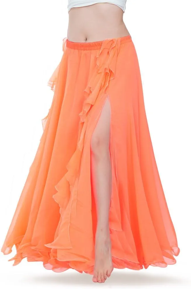 ROYAL SMEELA Chiffon Belly Dance Skirt Slit Bellydance Skirts Tribal Belly Dancer Costumes for Women Carnival Outfit