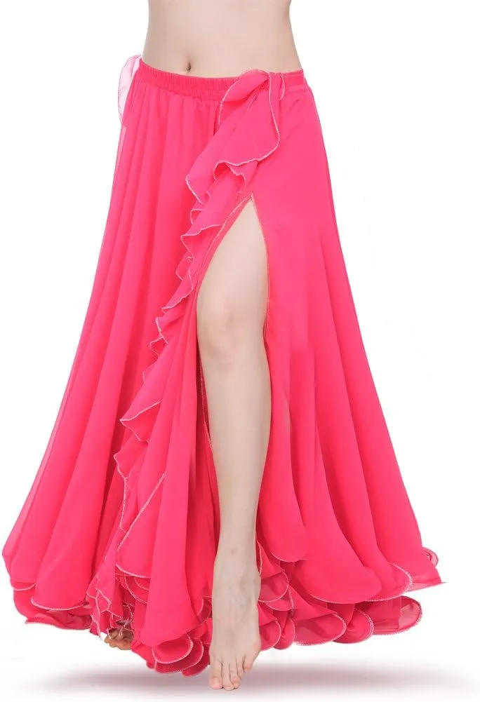 ROYAL SMEELA Chiffon Belly Dance Skirt Slit Bellydance Skirts Tribal Belly Dancer Costumes for Women Carnival Outfit