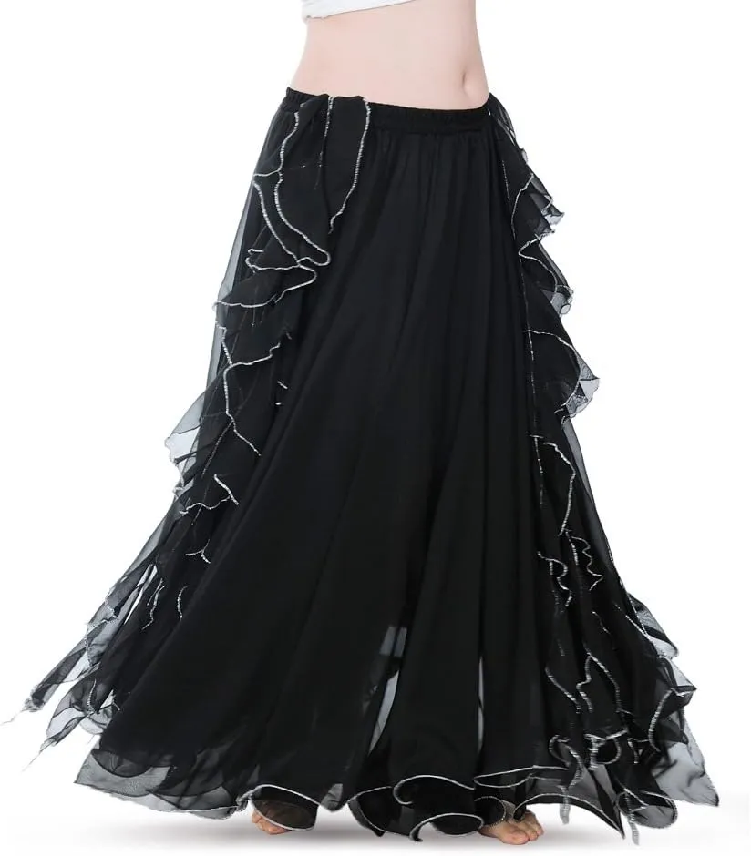 ROYAL SMEELA Chiffon Belly Dance Skirt Slit Bellydance Skirts Tribal Belly Dancer Costumes for Women Carnival Outfit