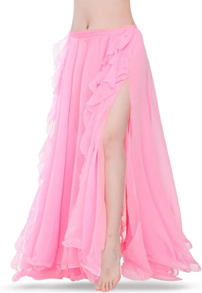ROYAL SMEELA Chiffon Belly Dance Skirt Slit Bellydance Skirts Tribal Belly Dancer Costumes for Women Carnival Outfit