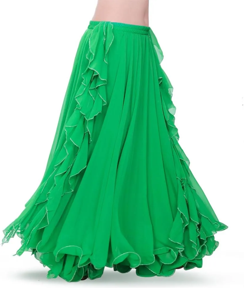 ROYAL SMEELA Chiffon Belly Dance Skirt Slit Bellydance Skirts Tribal Belly Dancer Costumes for Women Carnival Outfit