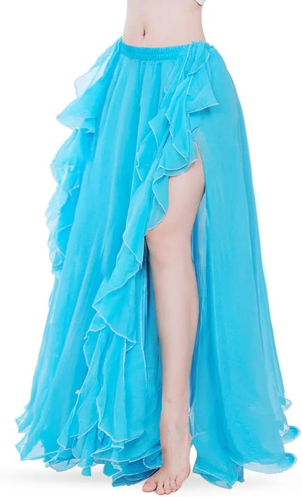 ROYAL SMEELA Chiffon Belly Dance Skirt Slit Bellydance Skirts Tribal Belly Dancer Costumes for Women Carnival Outfit