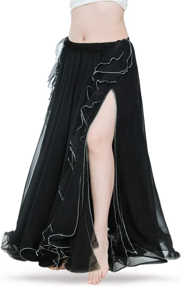 ROYAL SMEELA Chiffon Belly Dance Skirt Slit Bellydance Skirts Tribal Belly Dancer Costumes for Women Carnival Outfit