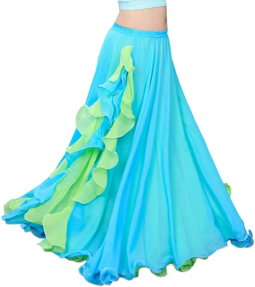 ROYAL SMEELA Chiffon Belly Dance Skirt Slit Tribal Bellydance Skirts Belly Dancer Costumes for Women Carnival Outfit