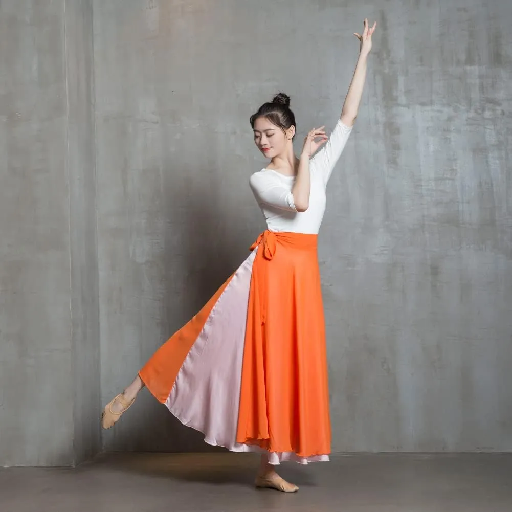 ROYAL SMEELA Women's Lyrical Dance Wrap Skirt - Flowy Maxi Skirts for Ballerina, Modern Contemporary Dance