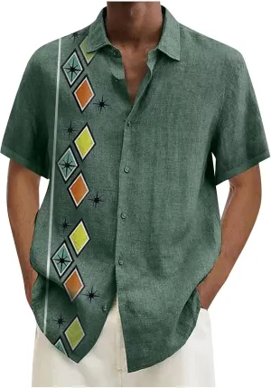 RTRDE Men's Casual Button-Down Shirts Casual Cotton Linen Solid Color Short Sleeve Shirts Loose Casual Shirts