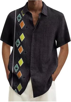 RTRDE Men's Casual Button-Down Shirts Casual Cotton Linen Solid Color Short Sleeve Shirts Loose Casual Shirts