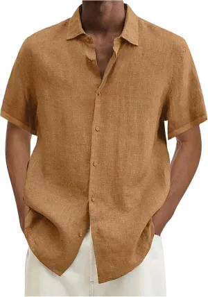 RTRDE Men's Shirts Dress Shirts Summer Casual Cotton Linen Solid Color Short Sleeve Shirts Loose, S-3XL