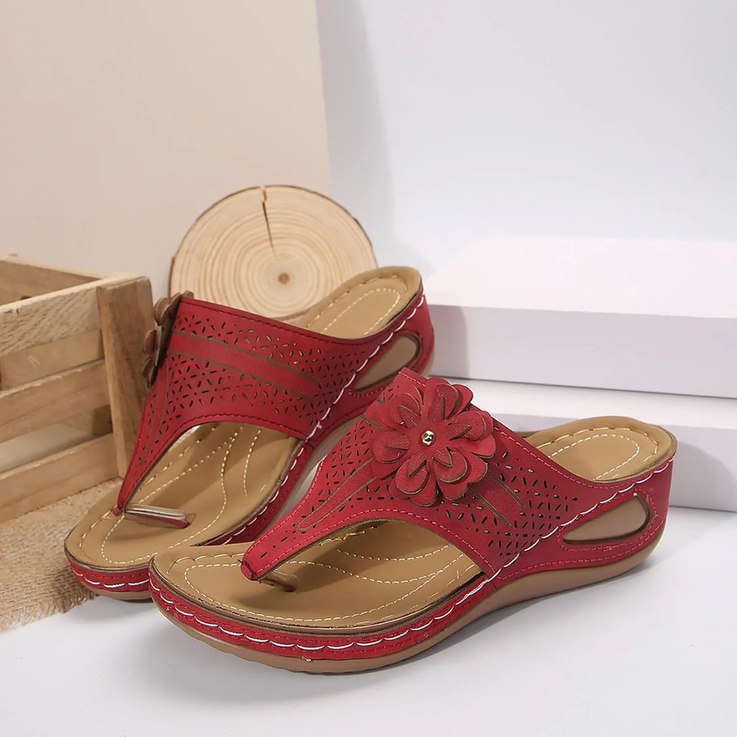 Sandals For Women 2025 Breathable Wedge Thong Sandal Flower Flip Flops Casual Arch Support Women's Orthopedic Shoes