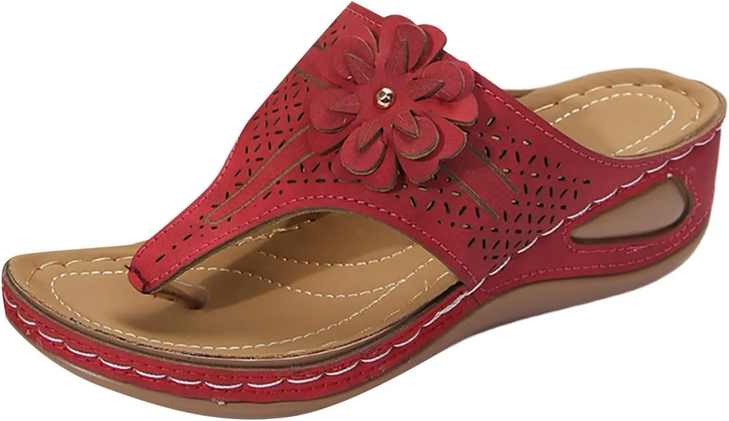 Sandals For Women 2025 Breathable Wedge Thong Sandal Flower Flip Flops Casual Arch Support Women's Orthopedic Shoes