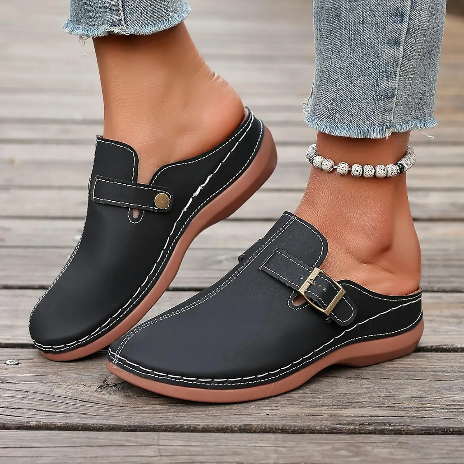 Sandals for Women 2025 Dressy Closed Toe Slippers For Woman Buckle Wedge Sandals Womens With Arch Support House Flats