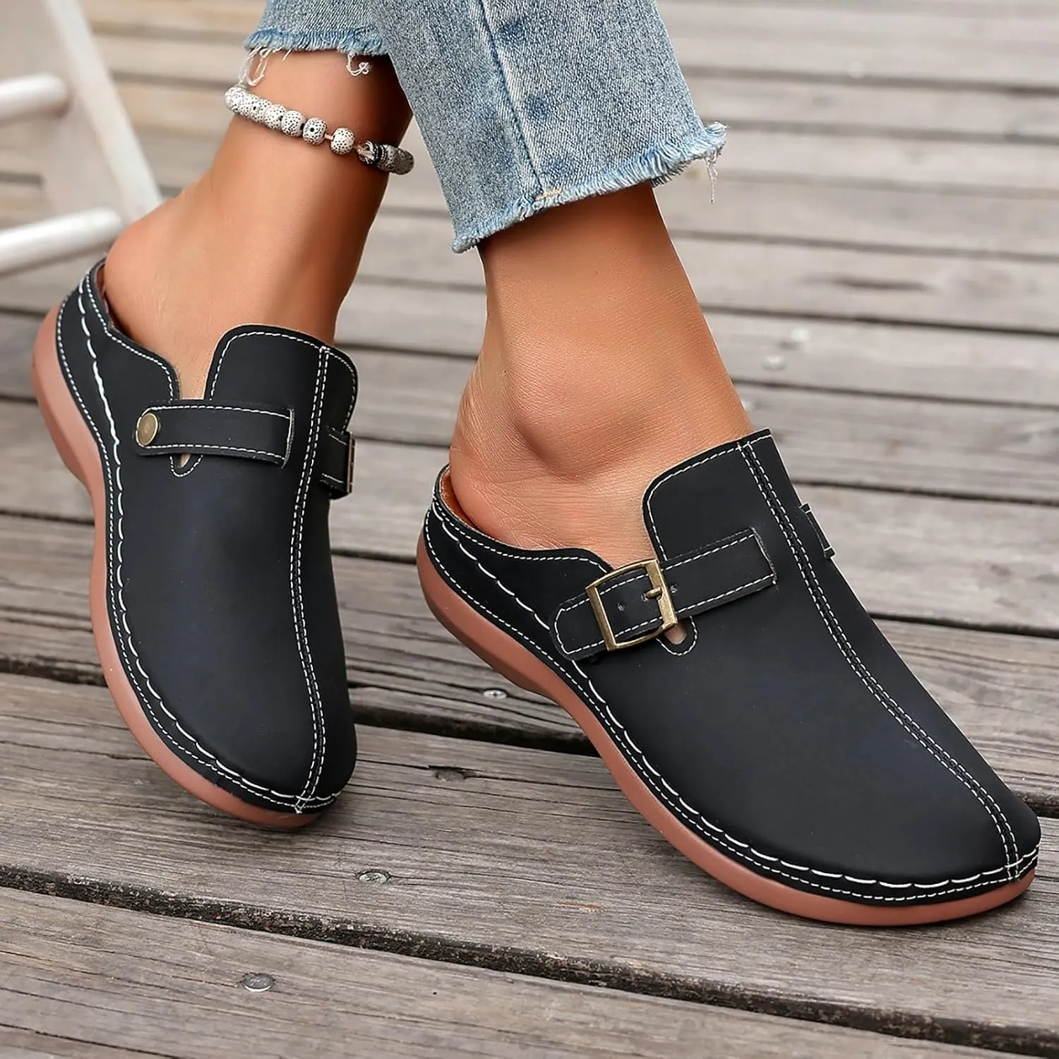 Sandals for Women 2025 Dressy Closed Toe Slippers For Woman Buckle Wedge Sandals Womens With Arch Support House Flats