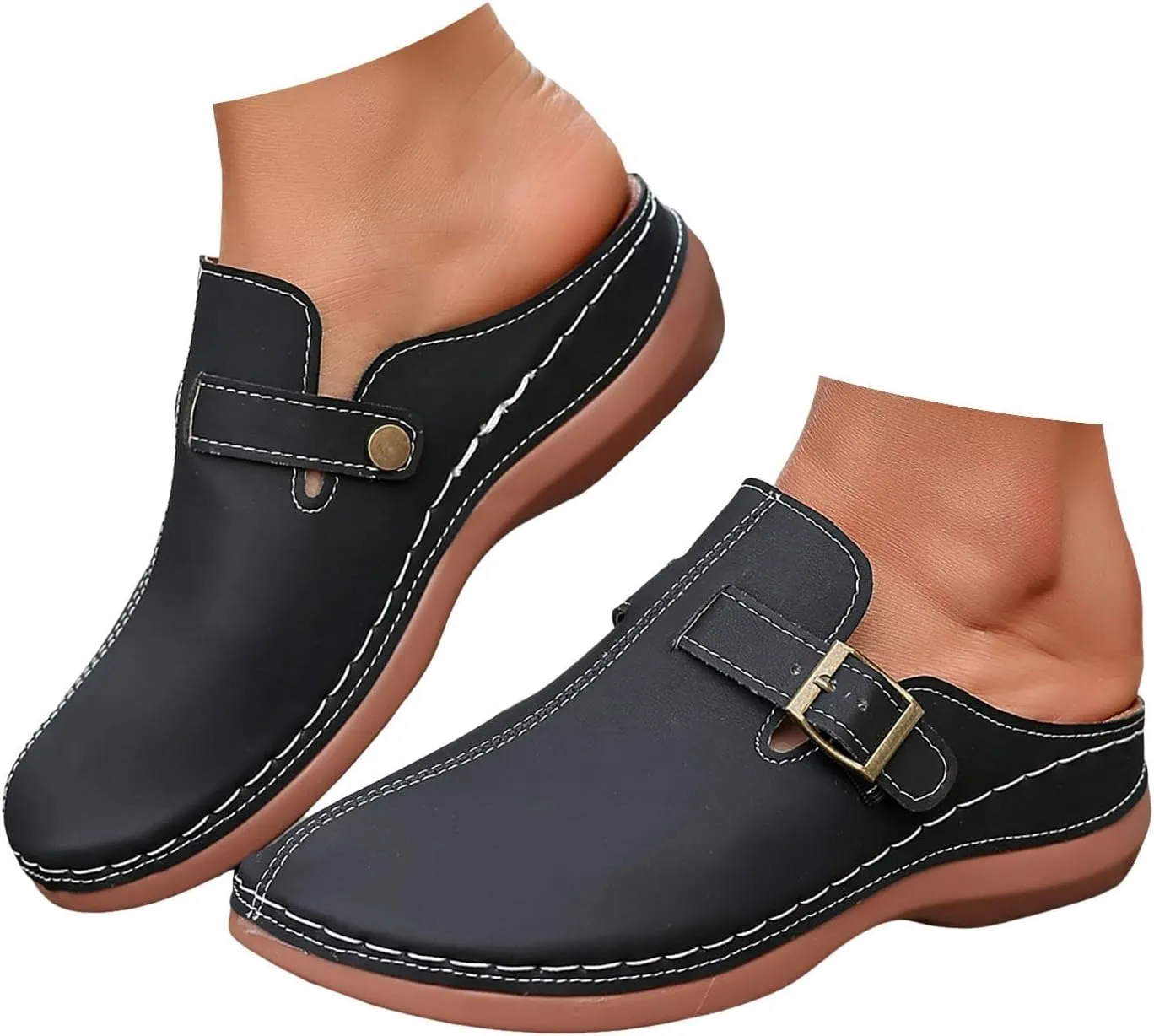 Sandals for Women 2025 Dressy Closed Toe Slippers For Woman Buckle Wedge Sandals Womens With Arch Support House Flats