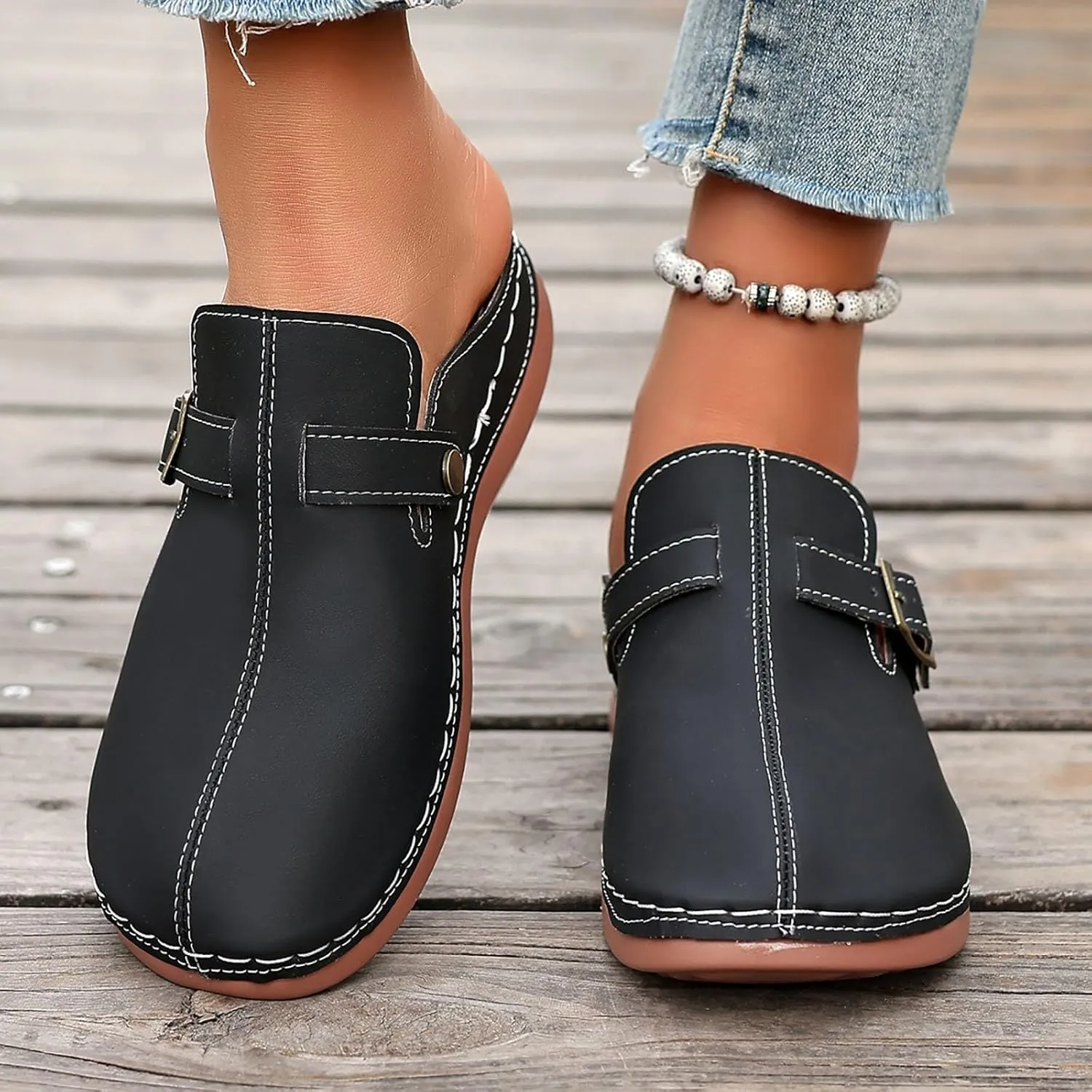 Sandals for Women 2025 Dressy Closed Toe Slippers For Woman Buckle Wedge Sandals Womens With Arch Support House Flats