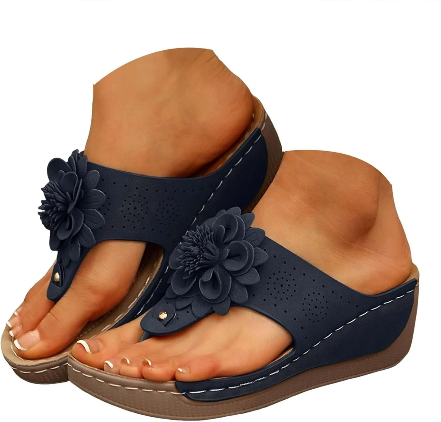 Sandals For Women 2025 Dressy Flower Flip Flops Women's Orthopedic Flip-Flops Slides Indoor Wedge Walking Slippers