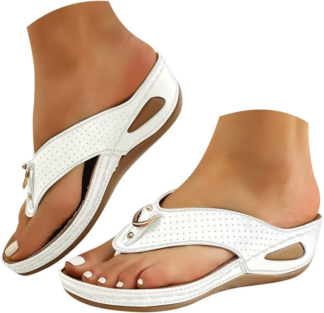 Sandals For Women 2025 Dressy Slip On Flip Flops Women's Round Toe Orthopedic Sandal Arch Support Wedge Walking Shoes