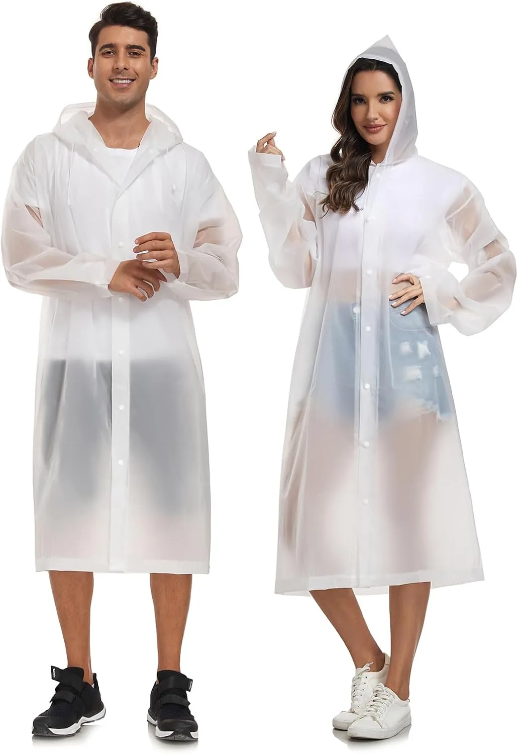 SaphiRose Extra Long Rain Ponchos for Adults - EVA Rain Coats Waterproof Unisex Rain Jacket with Drawstring Hood