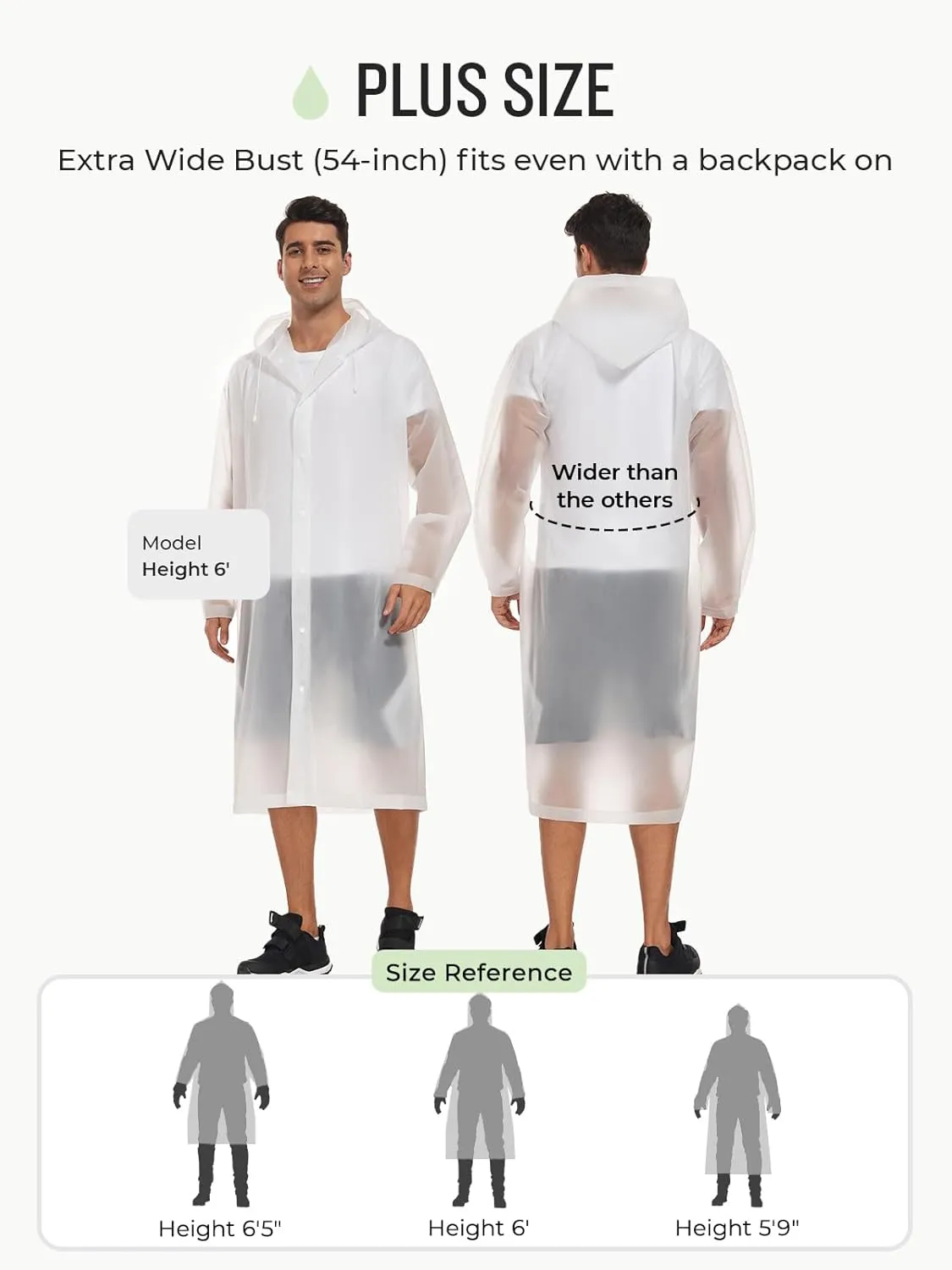 SaphiRose Extra Long Rain Ponchos for Adults - EVA Rain Coats Waterproof Unisex Rain Jacket with Drawstring Hood