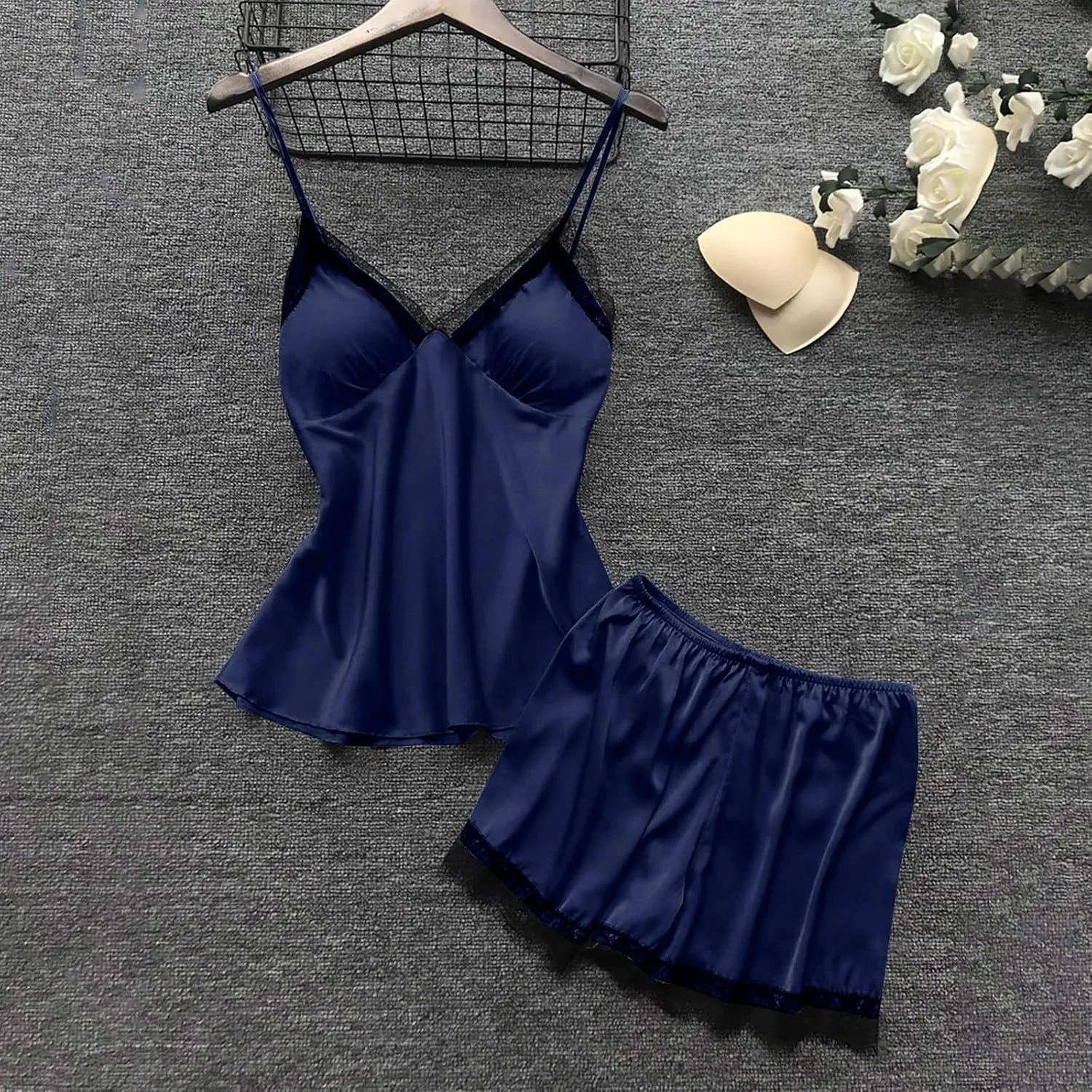 Satin Pajama Set for Women - 4pcs Silk Robe and Lingerie Set with Lace Trim, Sexy Camisole, Nightgown