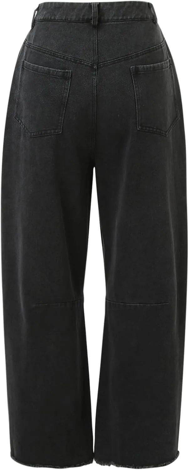 sdbrld Barrel Jeans Women,Womens Baggy Mid Rise Jeans Wide Leg Boyfriend Denim Harem Cropped Pants Vintage Barrel Jeans Y2k