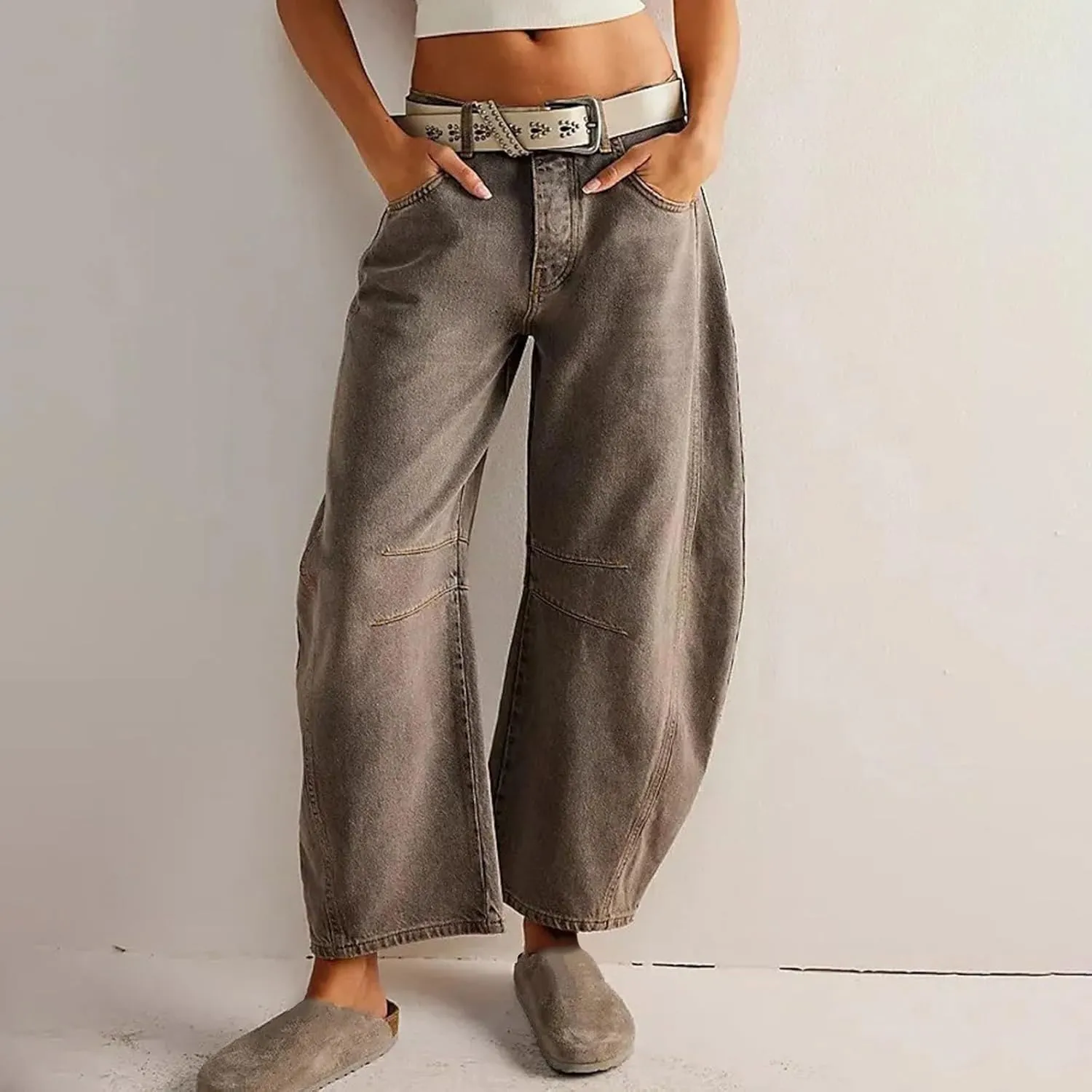 sdbrld Boyfriend Jeans for Women,Womens Baggy Mid Rise Jeans Wide Leg Loose Denim Harem Cropped Pant Vintage Barrel Jeans Y2k