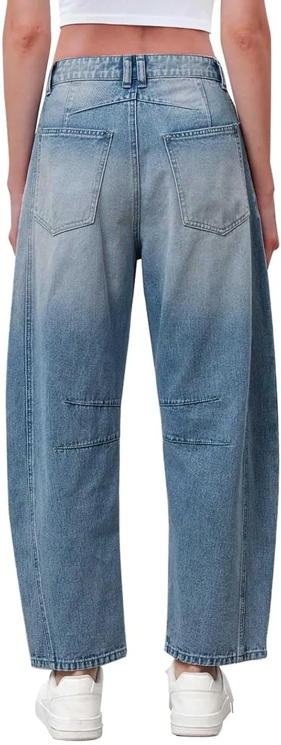 sdbrld Boyfriend Jeans for Women,Womens Baggy Mid Rise Jeans Wide Leg Loose Denim Harem Cropped Pant Vintage Barrel Jeans Y2k