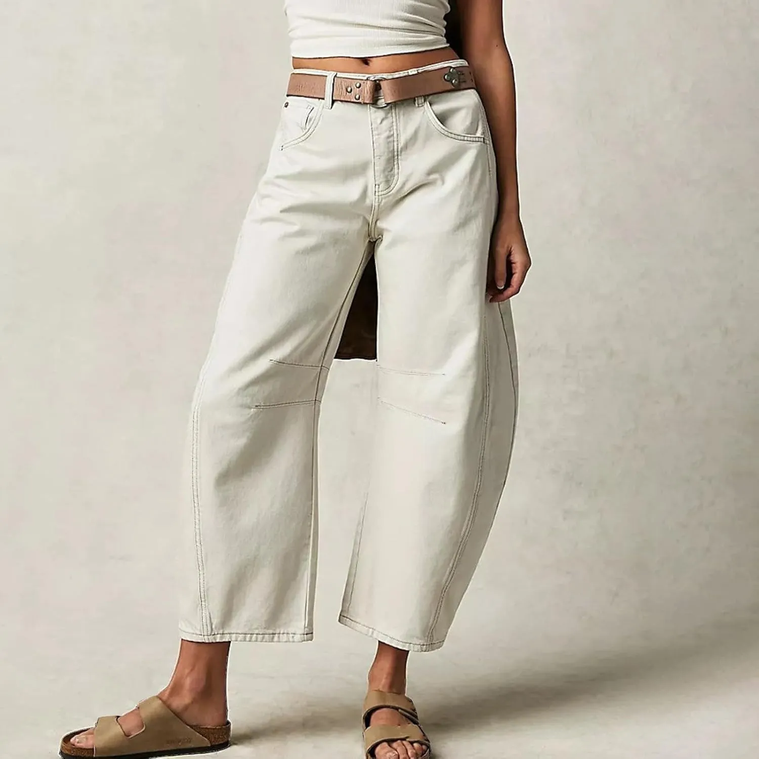 sdbrld Boyfriend Jeans for Women,Womens Baggy Mid Rise Jeans Wide Leg Loose Denim Harem Cropped Pant Vintage Barrel Jeans Y2k
