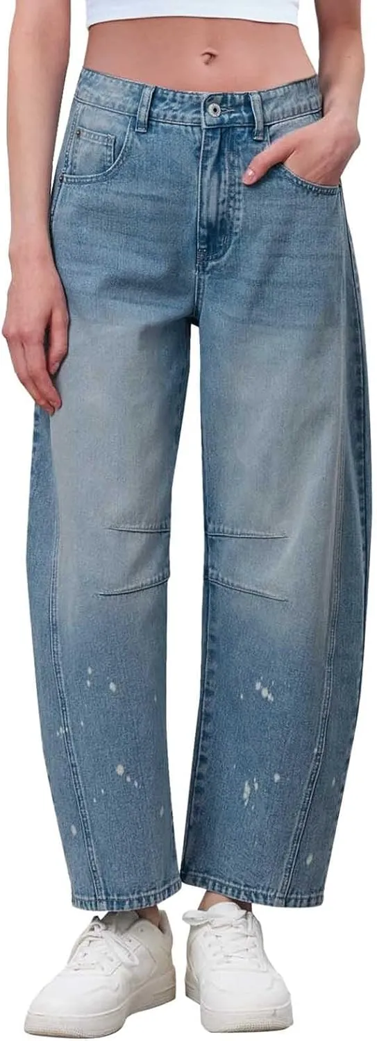 sdbrld Boyfriend Jeans for Women,Womens Baggy Mid Rise Jeans Wide Leg Loose Denim Harem Cropped Pant Vintage Barrel Jeans Y2k