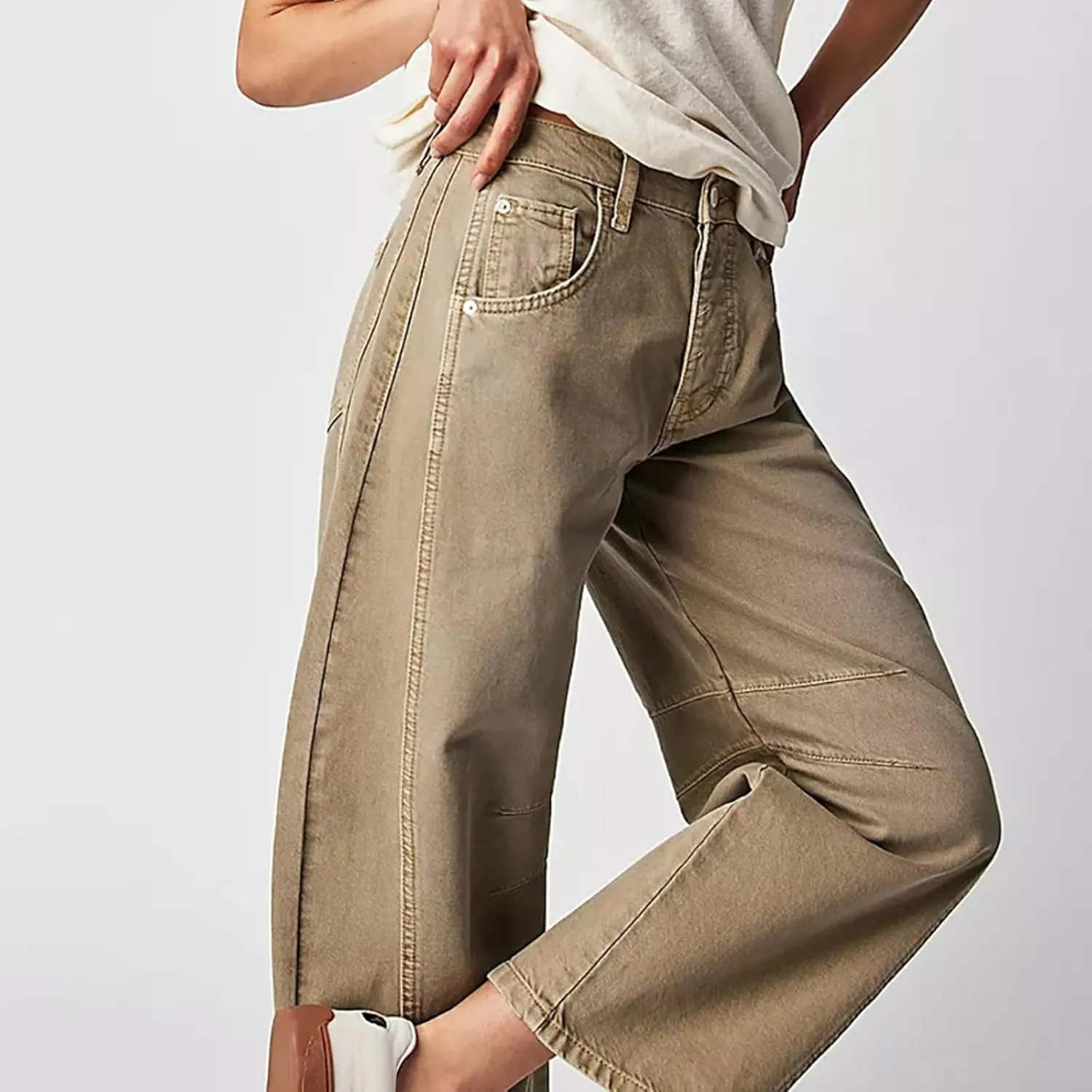 sdbrld Jeans for Women Trendy,Womens Baggy Mid Rise Jeans Wide Leg Boyfriend Denim Harem Crop Pants Vintage Barrel Jeans Y2k