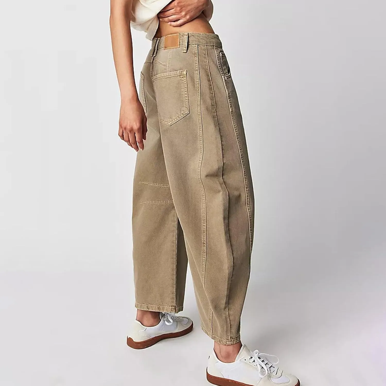 sdbrld Jeans for Women Trendy,Womens Baggy Mid Rise Jeans Wide Leg Boyfriend Denim Harem Crop Pants Vintage Barrel Jeans Y2k