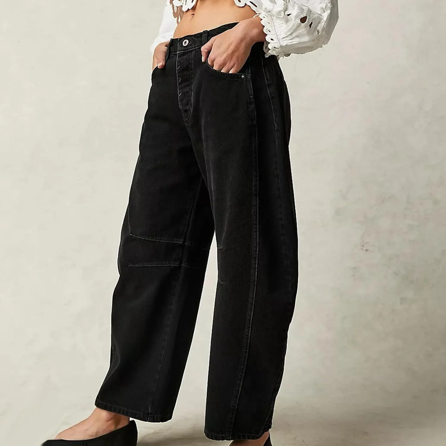 sdbrld Jeans for Women Trendy,Womens Baggy Mid Rise Jeans Wide Leg Boyfriend Denim Harem Crop Pants Vintage Barrel Jeans Y2k