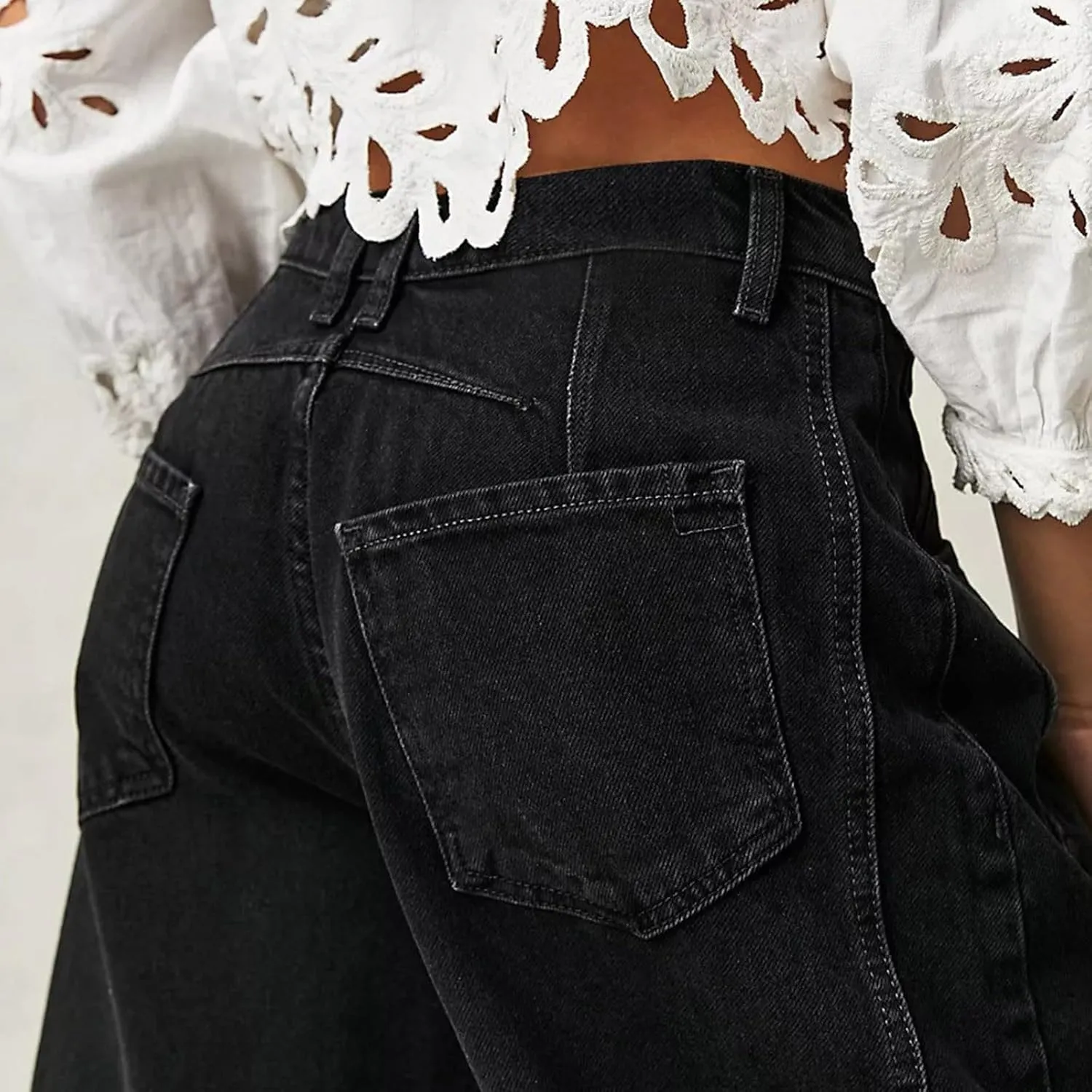 sdbrld Jeans for Women Trendy,Womens Baggy Mid Rise Jeans Wide Leg Boyfriend Denim Harem Crop Pants Vintage Barrel Jeans Y2k