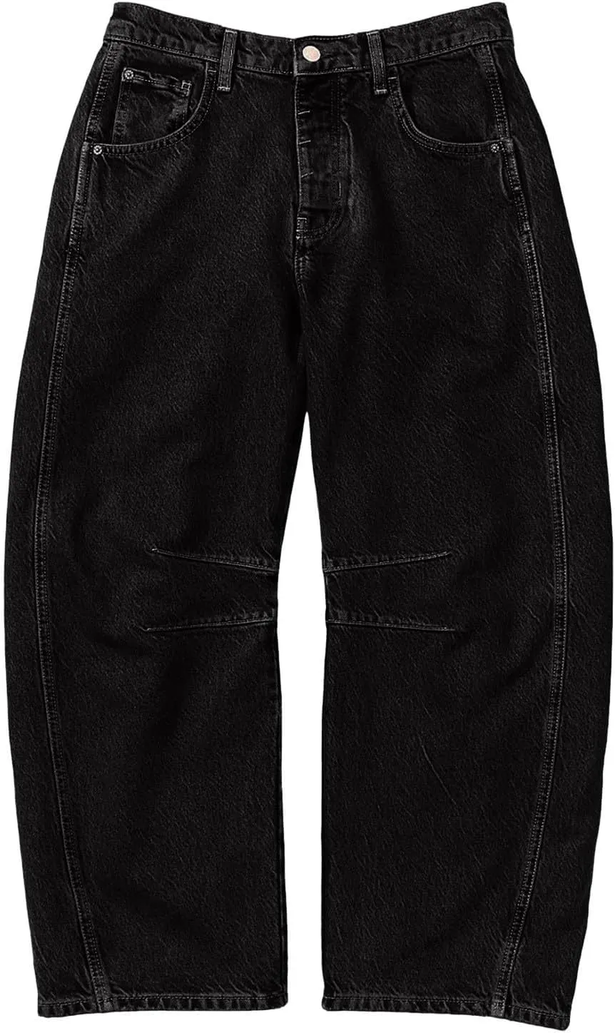 sdbrld Jeans for Women Trendy,Womens Baggy Mid Rise Jeans Wide Leg Boyfriend Denim Harem Crop Pants Vintage Barrel Jeans Y2k
