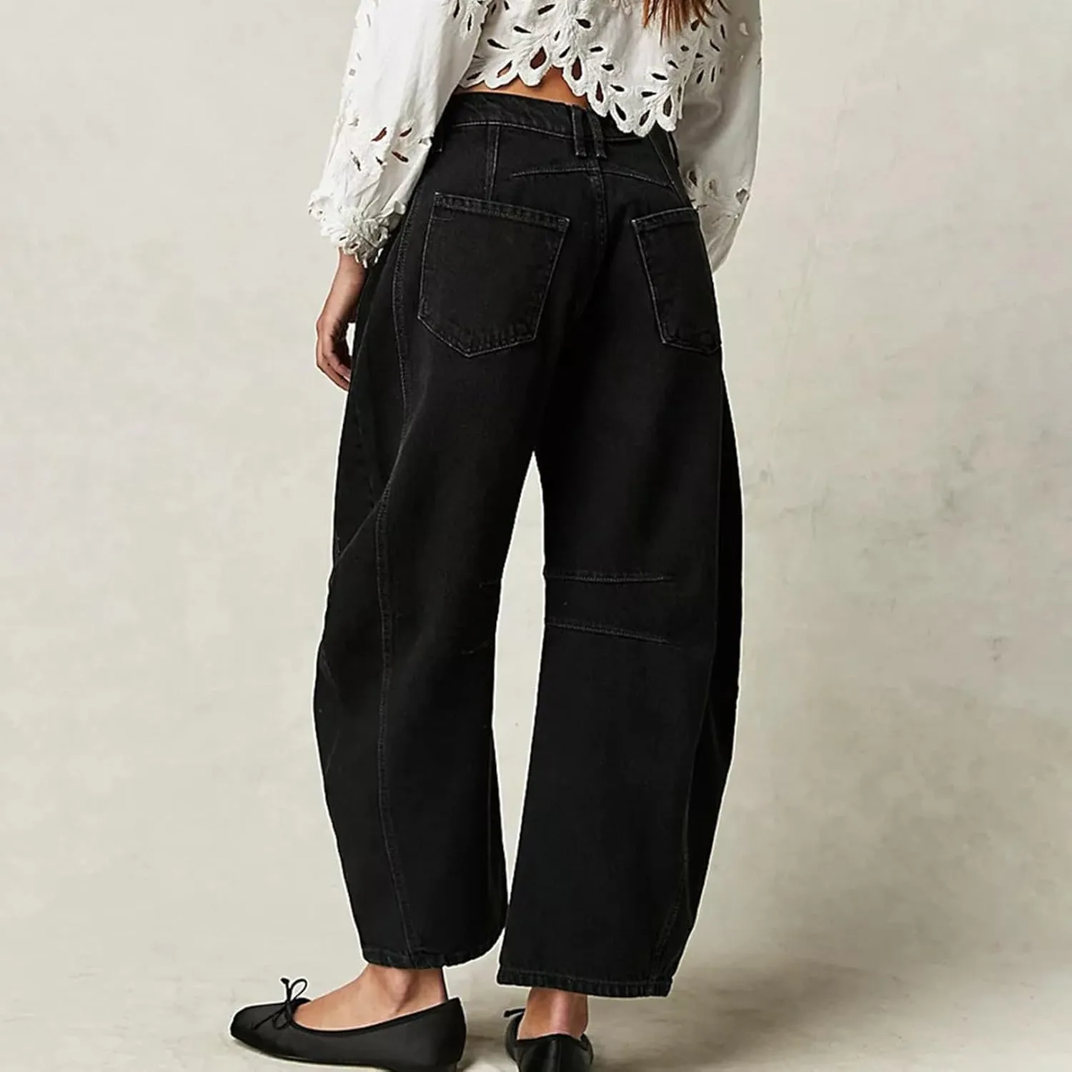 sdbrld Jeans for Women Trendy,Womens Baggy Mid Rise Jeans Wide Leg Boyfriend Denim Harem Crop Pants Vintage Barrel Jeans Y2k