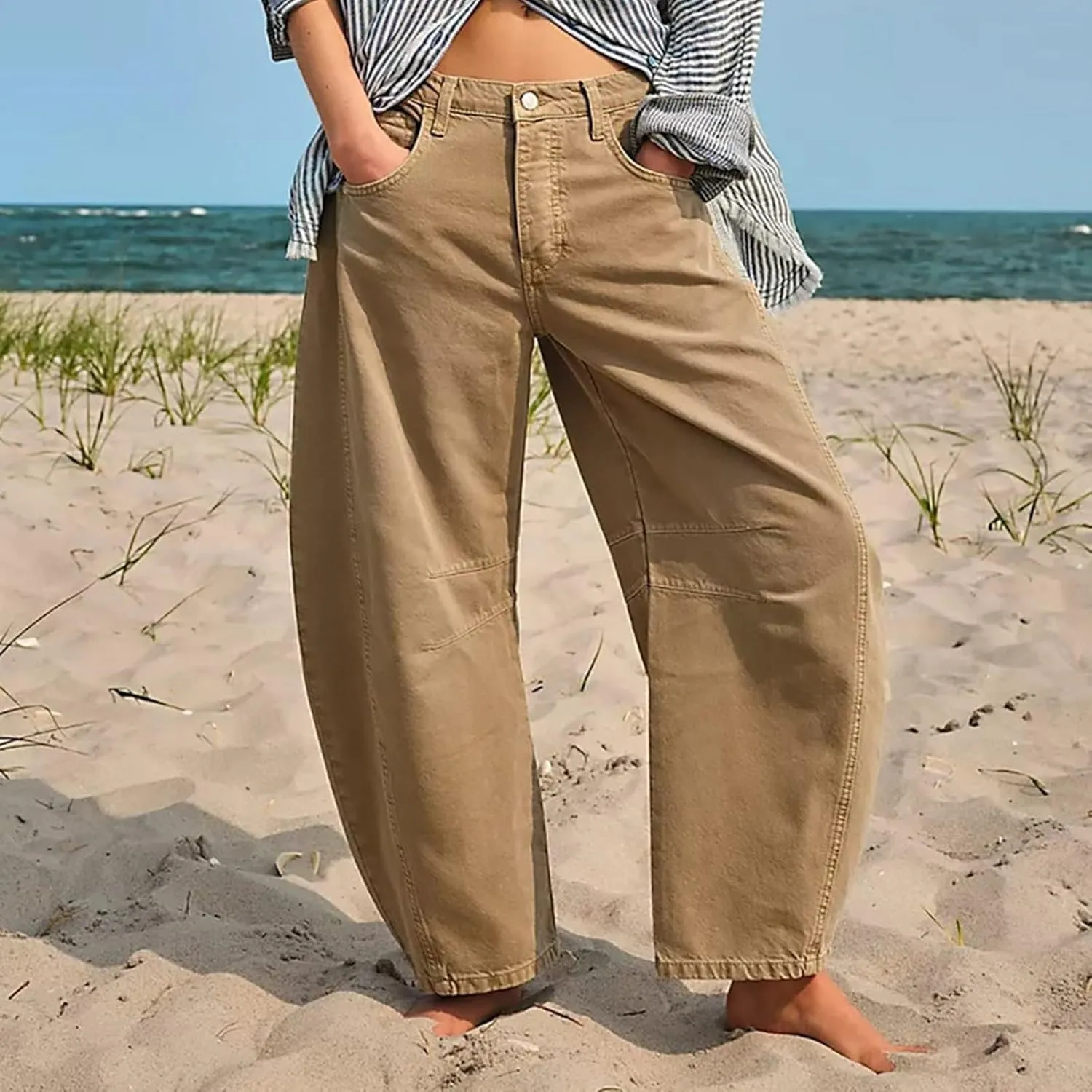 sdbrld Jeans for Women Trendy,Womens Baggy Mid Rise Jeans Wide Leg Boyfriend Denim Harem Crop Pants Vintage Barrel Jeans Y2k