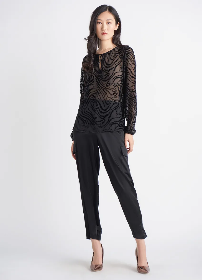 Sheer Tie Front Top - Black