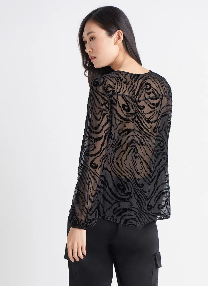 Sheer Tie Front Top - Black