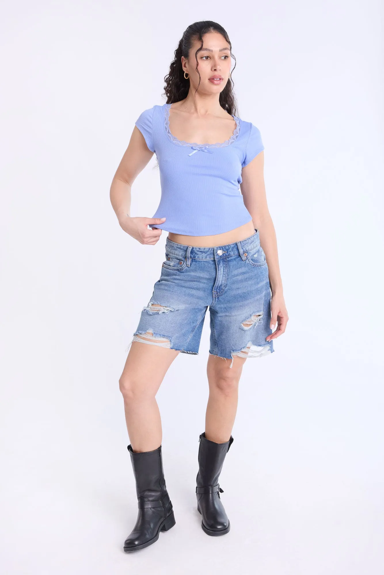 Short Sleeve Lace Trim Baby Tee