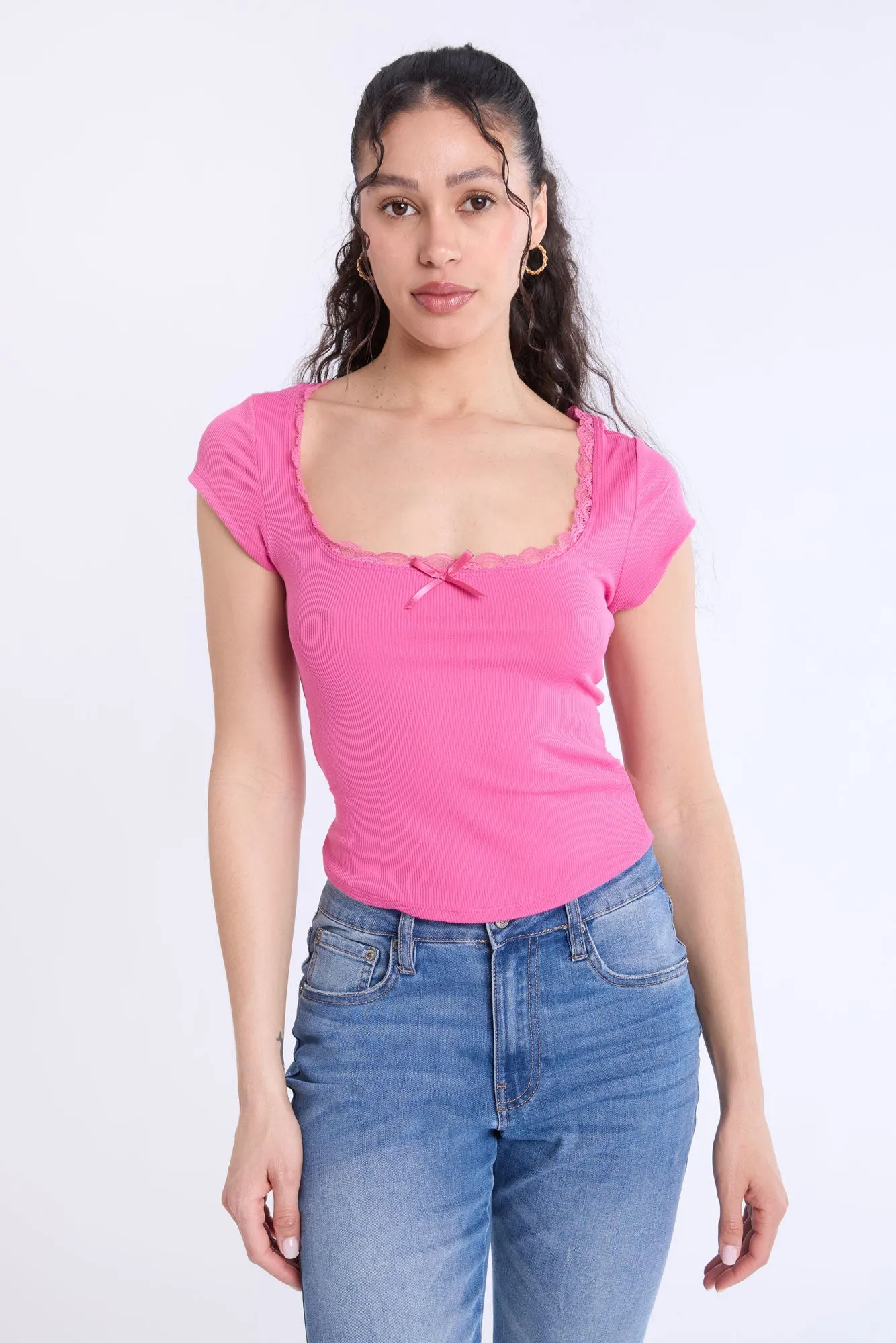 Short Sleeve Lace Trim Baby Tee