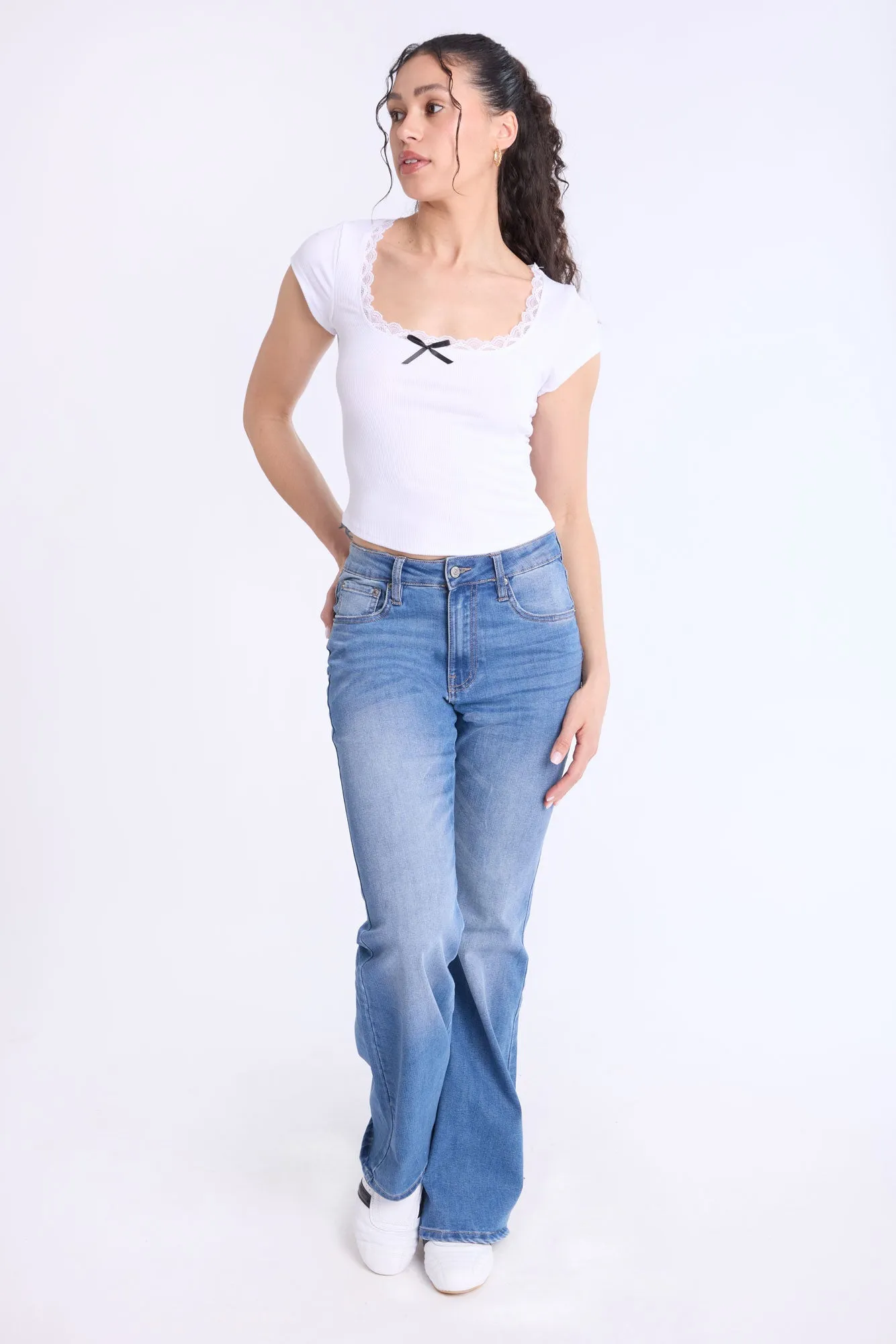 Short Sleeve Lace Trim Baby Tee